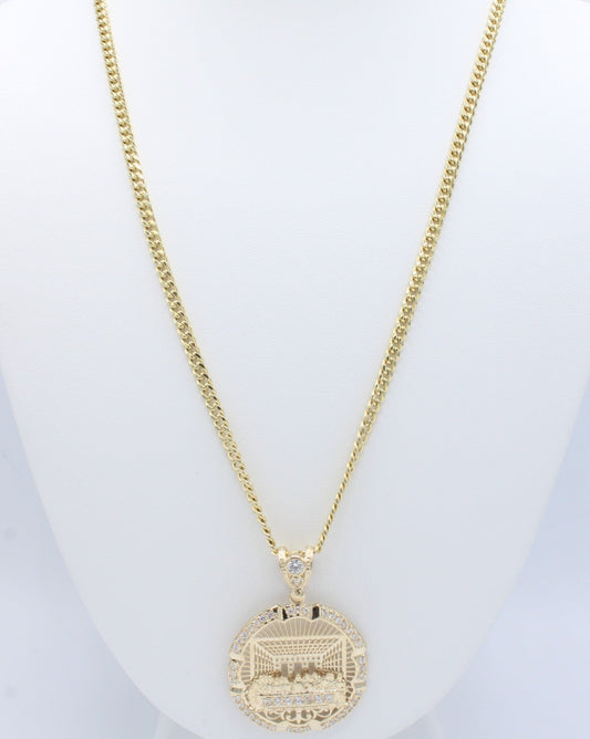 "NEW" 14K Supper Pendant W- Miami Hollow Cuban Chain