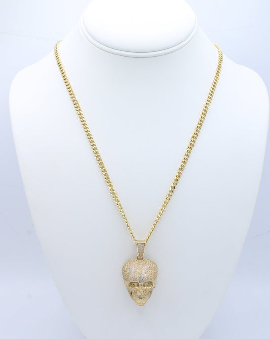 "NEW" 14k Calavera Pendant W- Miami Hollow Cuban Chain