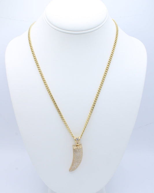 "NEW" 14K Colmillo Pendant W- Miami Hollow Chain