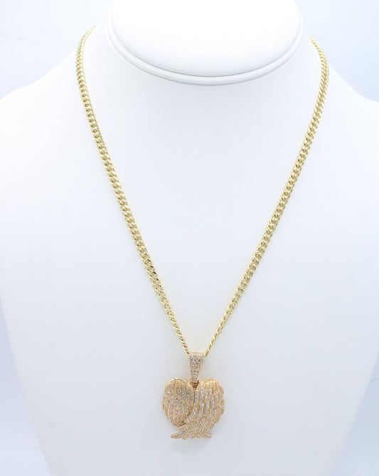 "NEW" 14K Heart Pendant W- Miami Hollow Cuban Chain