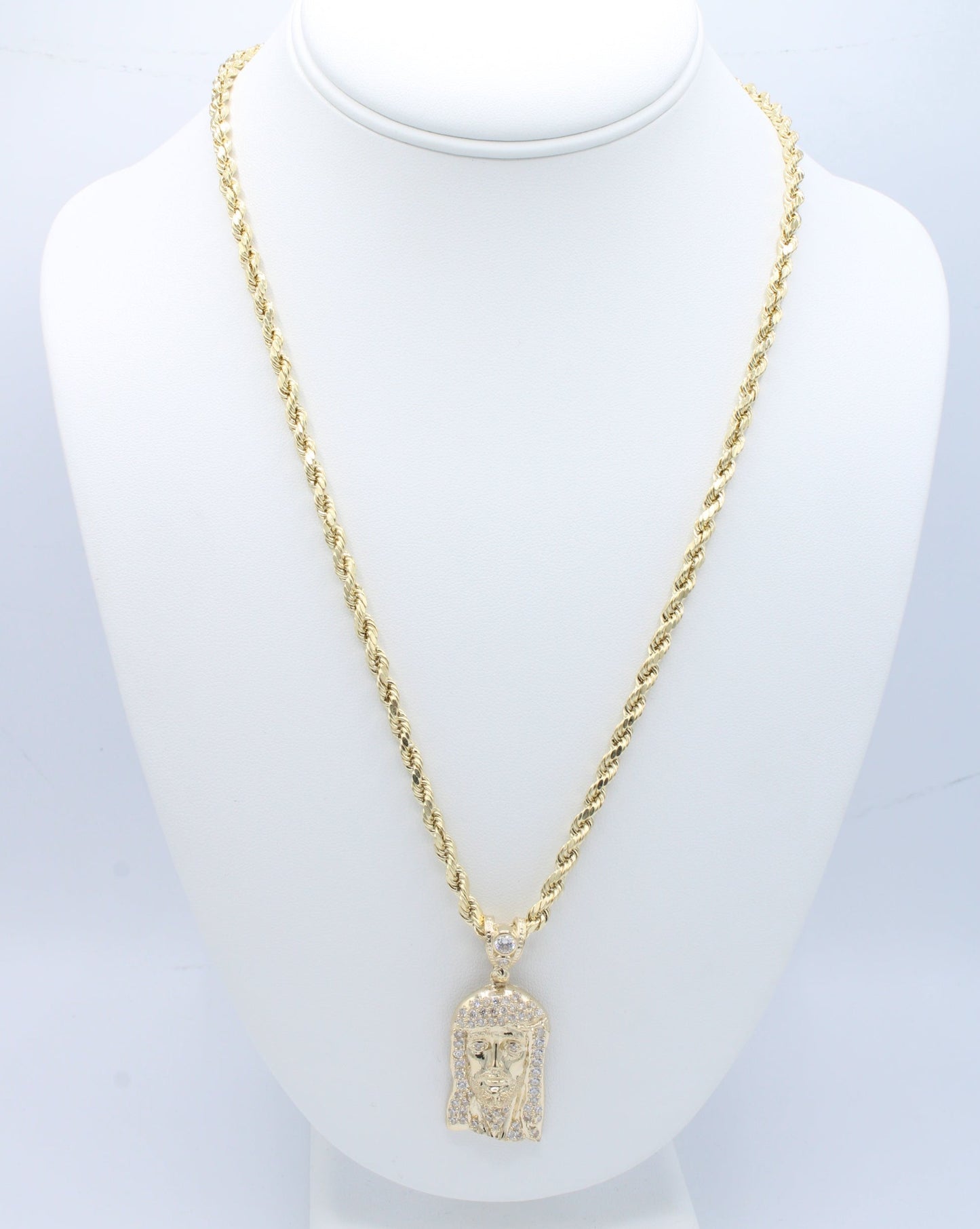 "NEW" 14K Face Pendant W- Hollow Rope Chain
