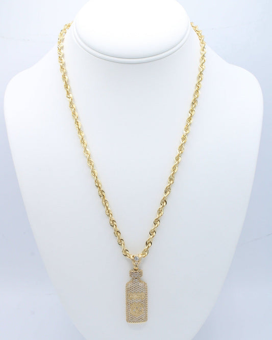 "NEW" 14K Botella Pendant CZ W- Holllow Rope Chaen