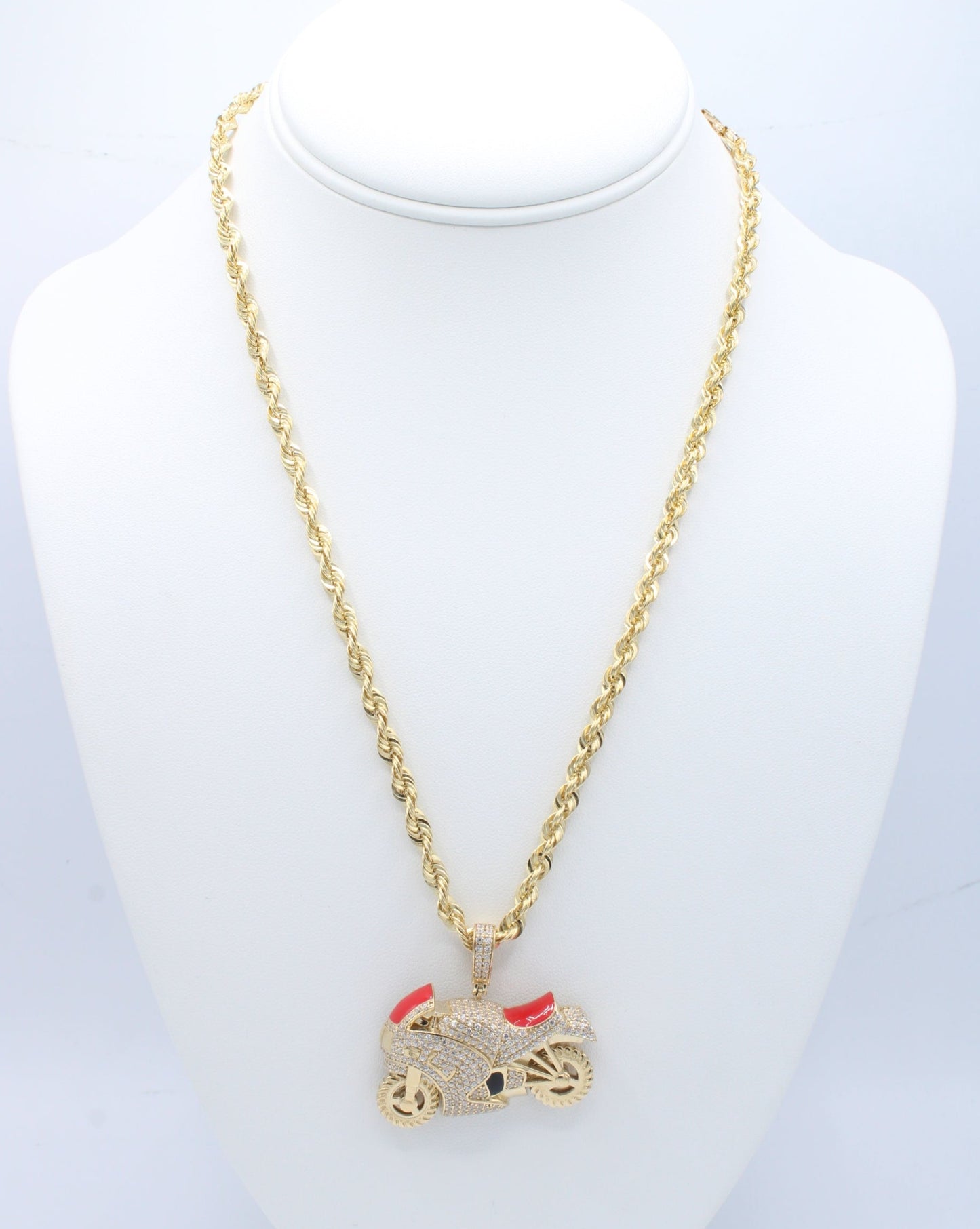 "NEW" 14K Motor Pendant W- Hollow Rope Chain