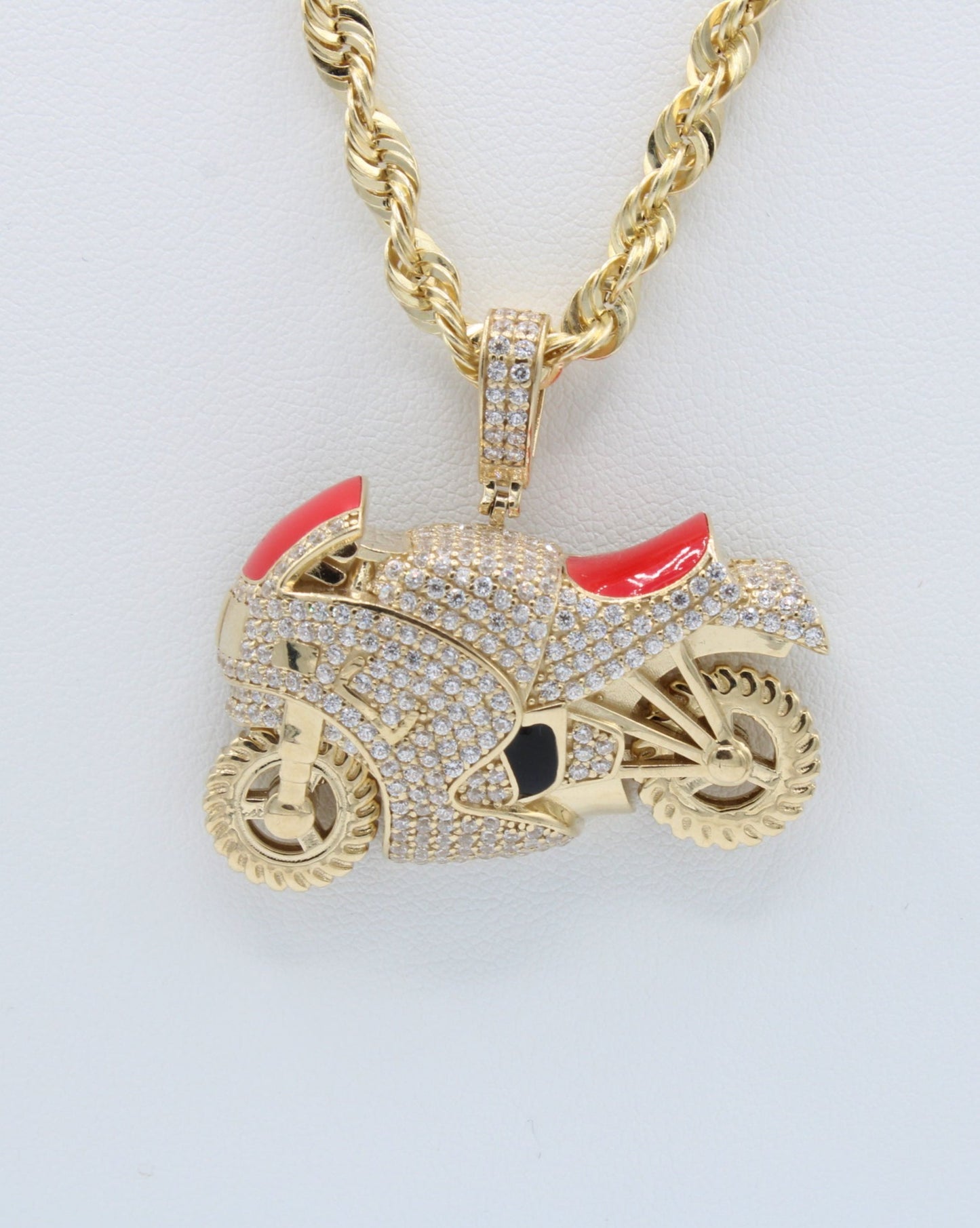 "NEW" 14K Motor Pendant W- Hollow Rope Chain