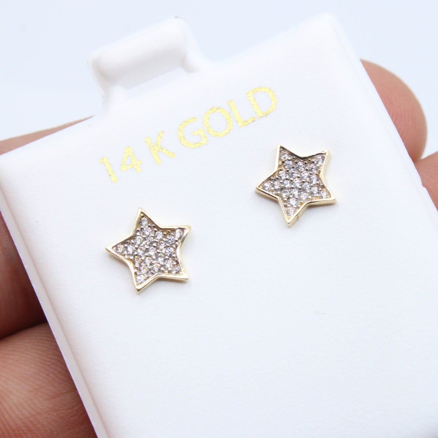 NEW 14K Star Earrings CZ