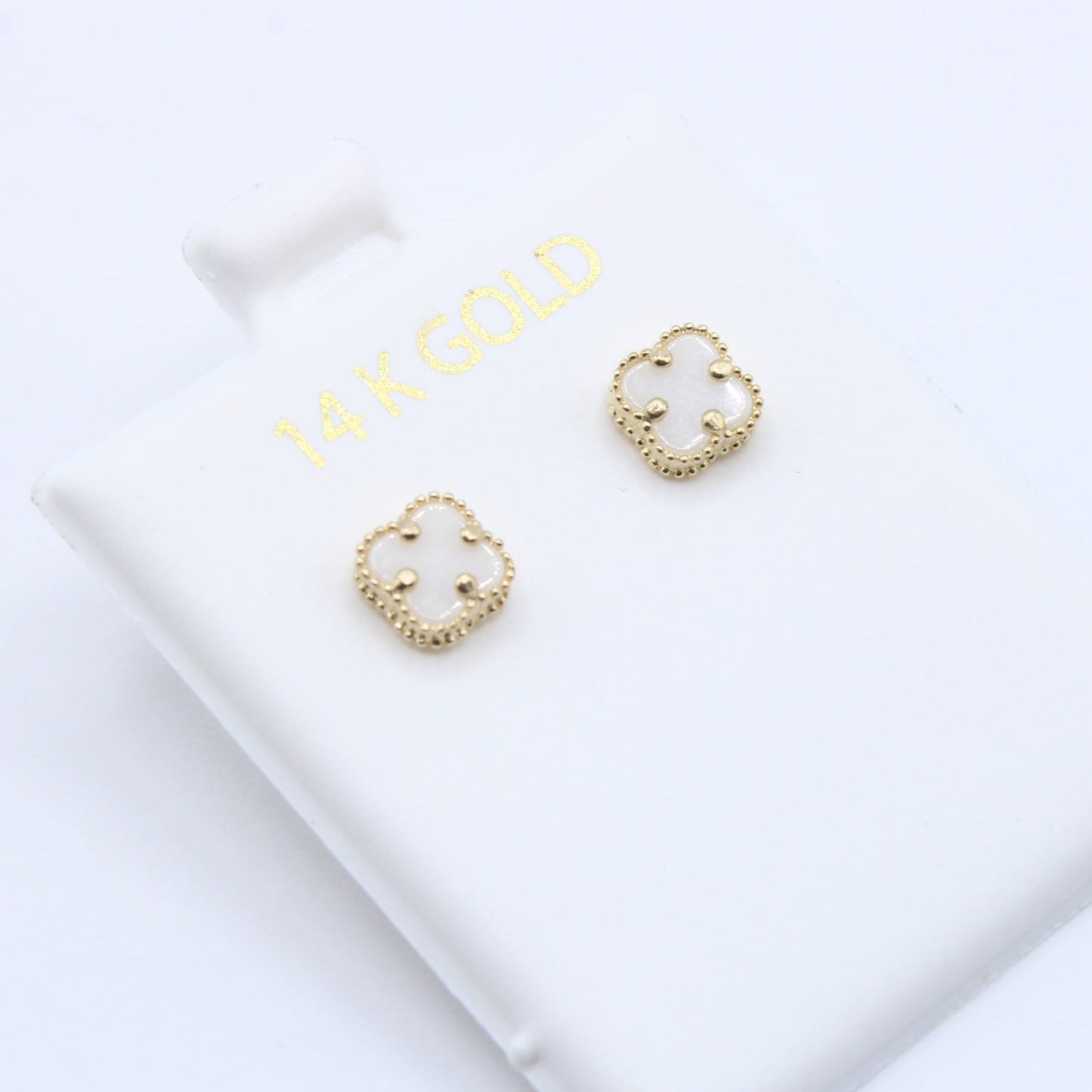 NEW 14K Trebol Earrings CZ