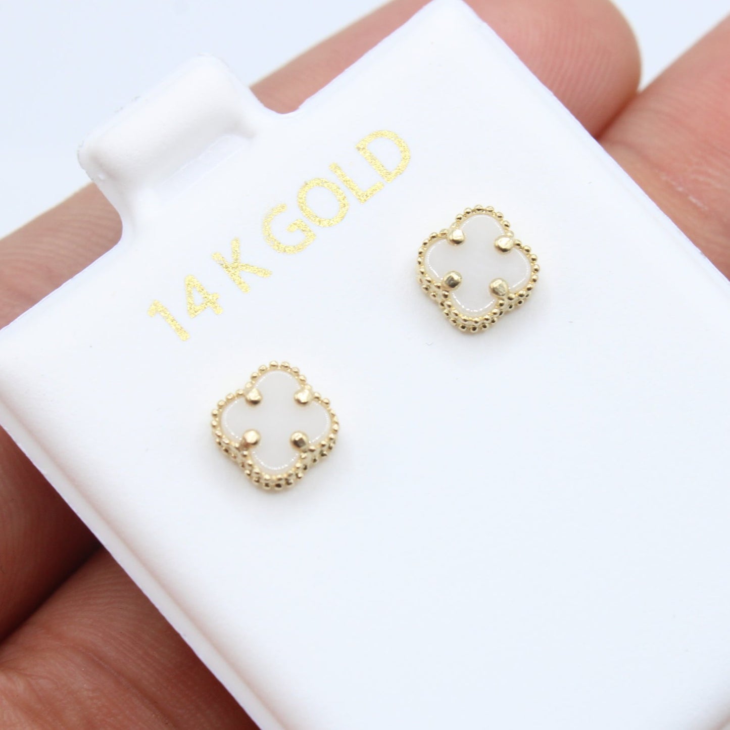 NEW 14K Trebol Earrings CZ