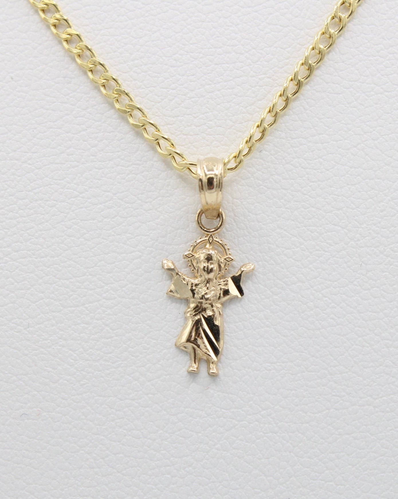 "NEW" 14K Divino Nino Pendant W- Hollow Cuban Chain.