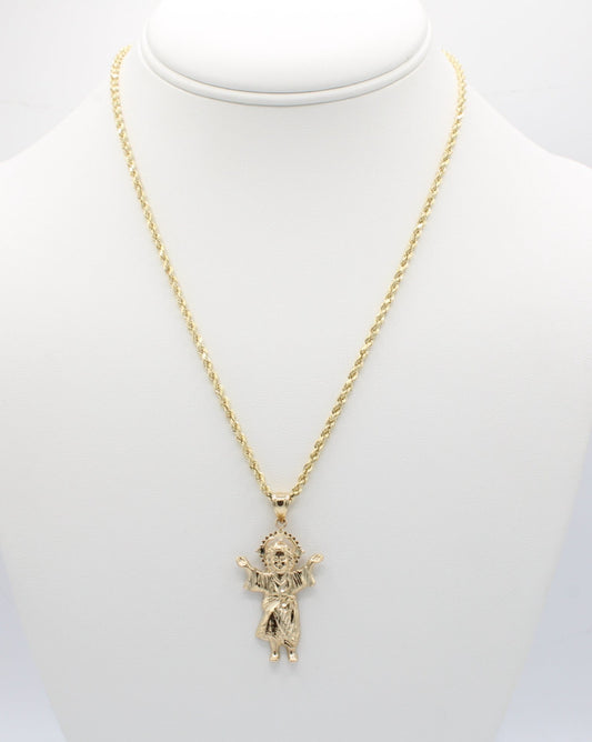 "NEW" 14K Divino Nino Pendant W- Hollow Rope Chain