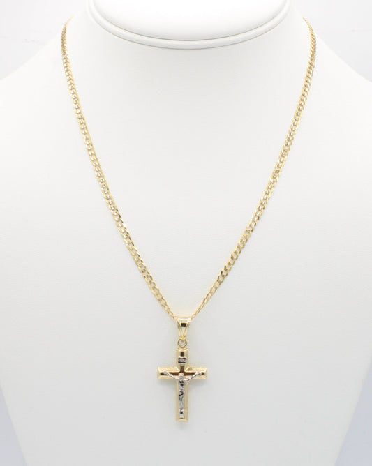 "NEW" 14K Cross Pendants W- Solid Cuban Chain.