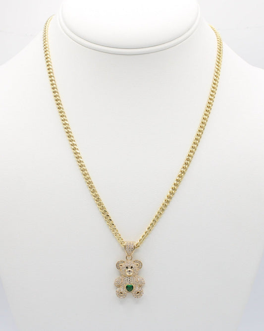 "NEW" 14k Bear Pendant W- Miami Hollow Cuban Chain