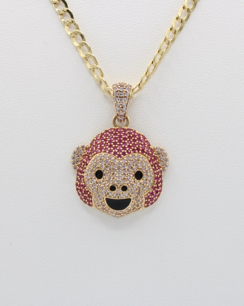 "NEW" 14K Monkey Pendants W- Hollow Cuban Chain.