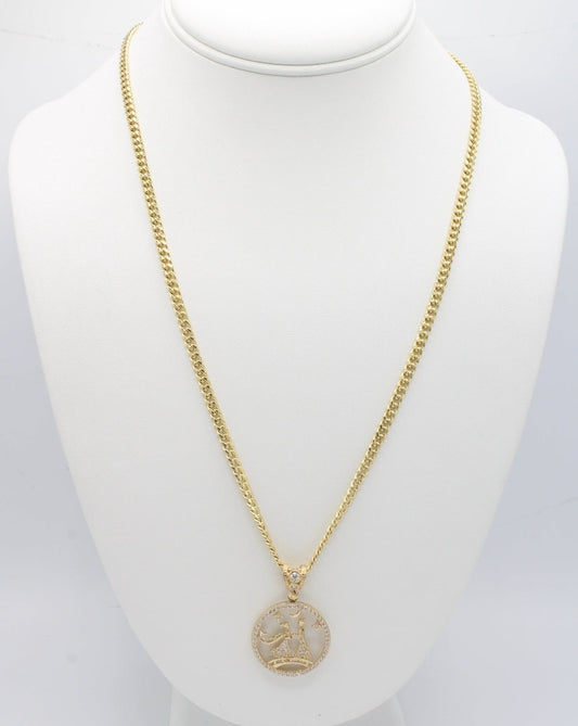 "NEW" 14K Pendant W- Miami Hollow Cuban Chain