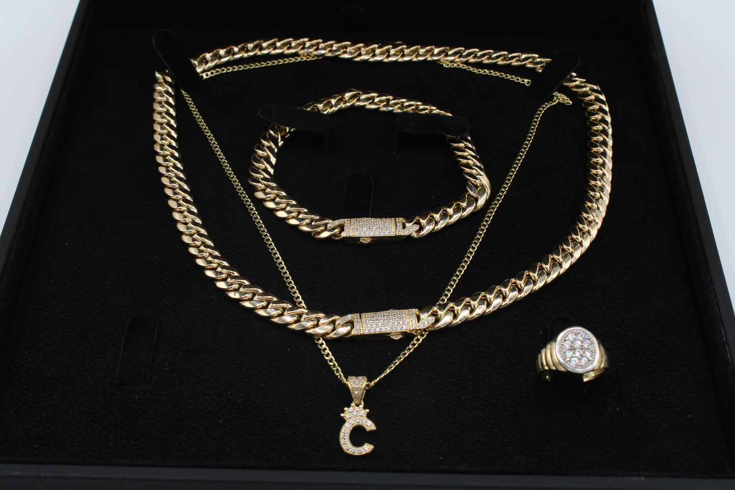 14K Set Choker / cadena con medalla / anillo / brazalete